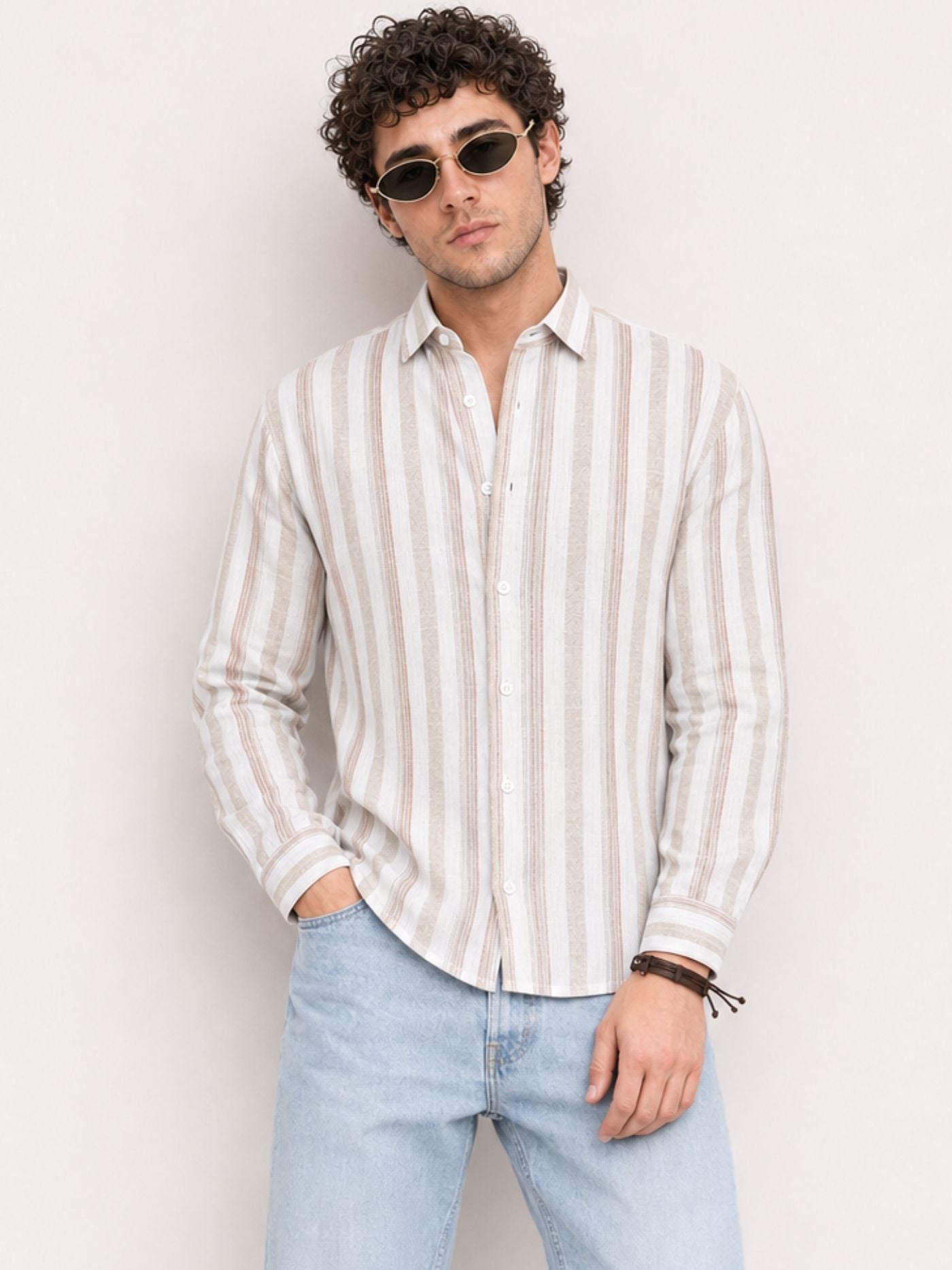 Men’s beige and white striped shirt